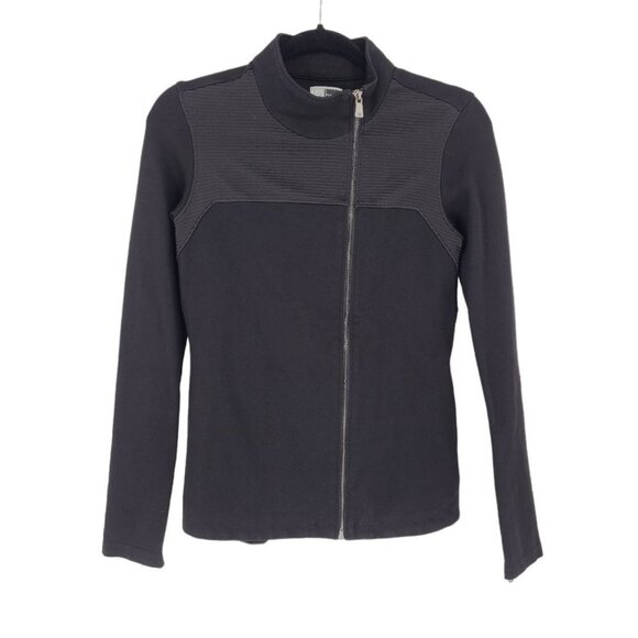 The Base womens medium black ribbed fitted zip Moto style full zip athletic - Picture 1 of 10